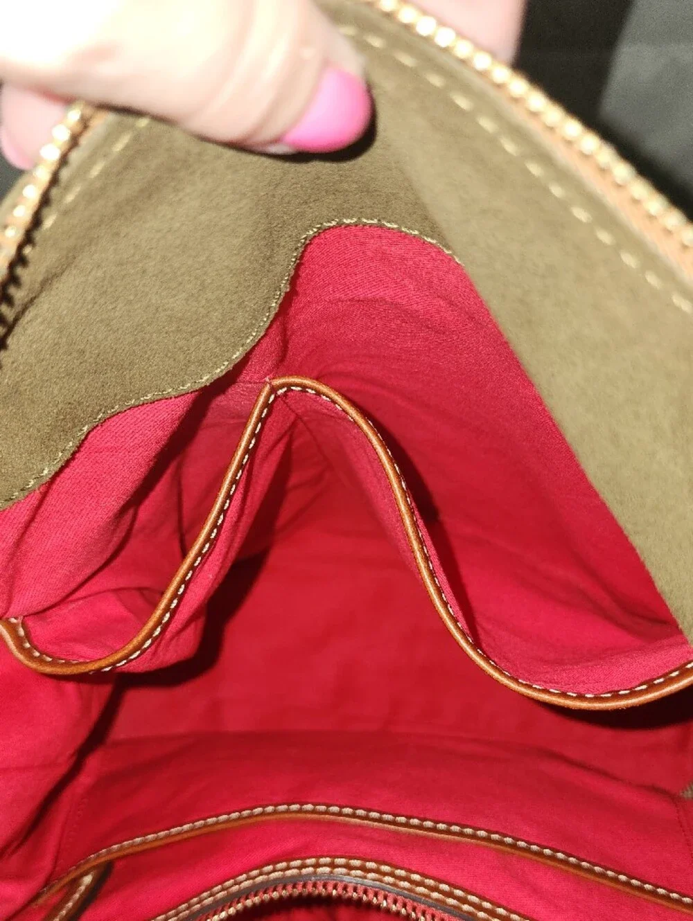 Dooney & Bourke Olive Suede Hobo with Tan Leather Trim